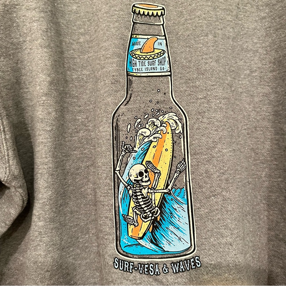 New L.A.T. Surfing Skeleton Beer Bottle Grey Hoodie Size XL - Picture 2 of 8